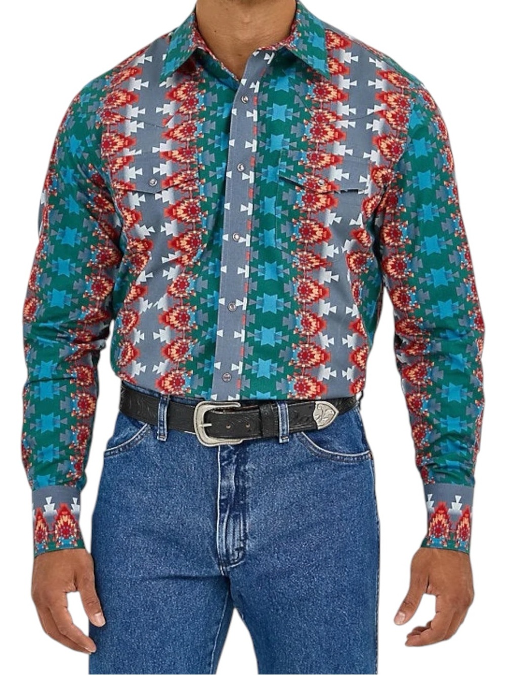 Wrangler Checotah Southwestern Print Western Snap Shirt Men's Large - Picture 1 of 15